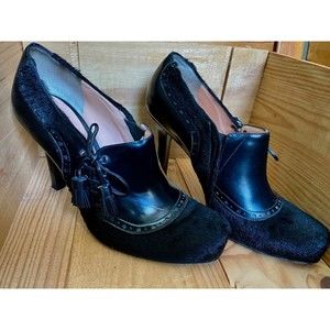 Nanette Lepore Black Calf Hair & Leather Corset Heel Booties Size 9.5